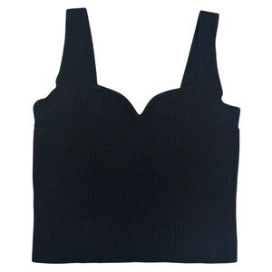 Abercrombie & Fitch Ottoman Knit Ribbed Sweetheart Neck Cropped Tank Black Large